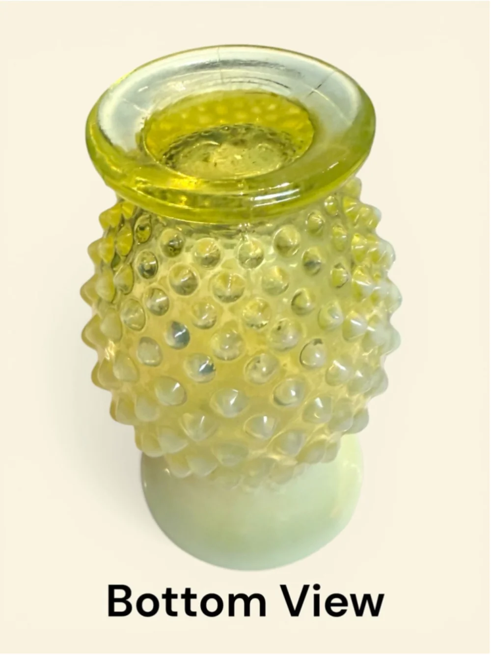 Fenton Topaz Opalescent Hobnail Uranium Glass Vase 4” – Strong Glow Vaseline Gl